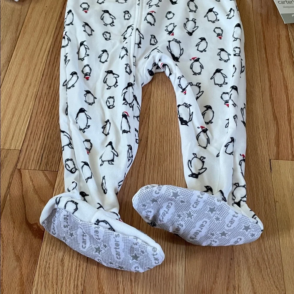 Carter's Bodysuit Footie Baby Girl 24M White Black Penguin Print One Piece NWT - Picture 2 of 7